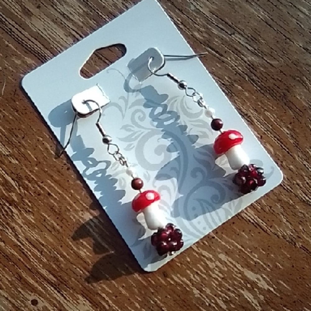 Hand Crafted Red and White Mushroom Earrings
